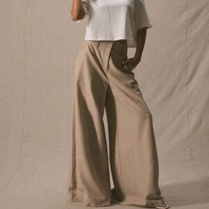 🧡STAUD Tan Wide-Leg Pants Cotton